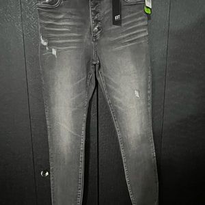 Kut from the Kloth, black distressed denim, button fly, nwt, size 12